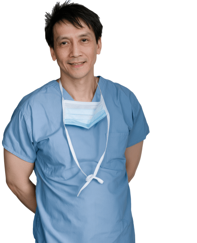 Dr. Chen Lee in surgical scrubs